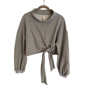 NAP Loungewear Women Grey Cropped Tie Front Mock Neck Sweatshirt M 21R10TP106